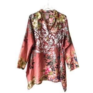 Johnny Was Floral Silk Blouse Women Size Medium